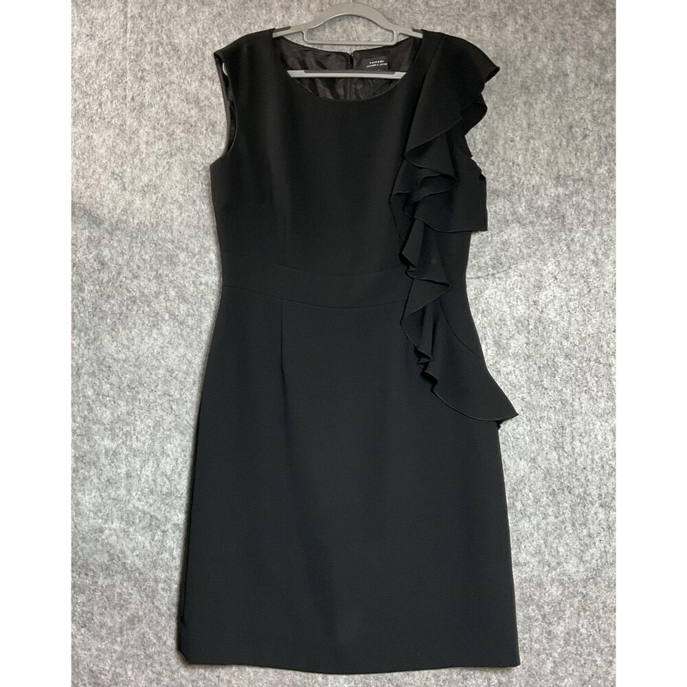 Tahari Arthur S Levine Dress Womens 10 Black Ruffle Sheath Sleeveless Capsule